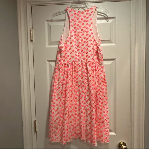 J. Crew White Neon Pink Embroidered Floral Racer Dress A5586 Size 10 Fit Flare - Picture 5 of 12
